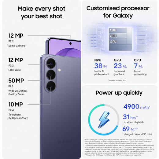 Samsung Galaxy S26+ 512GB Smartphone in Cobalt Violet - Annotation - features